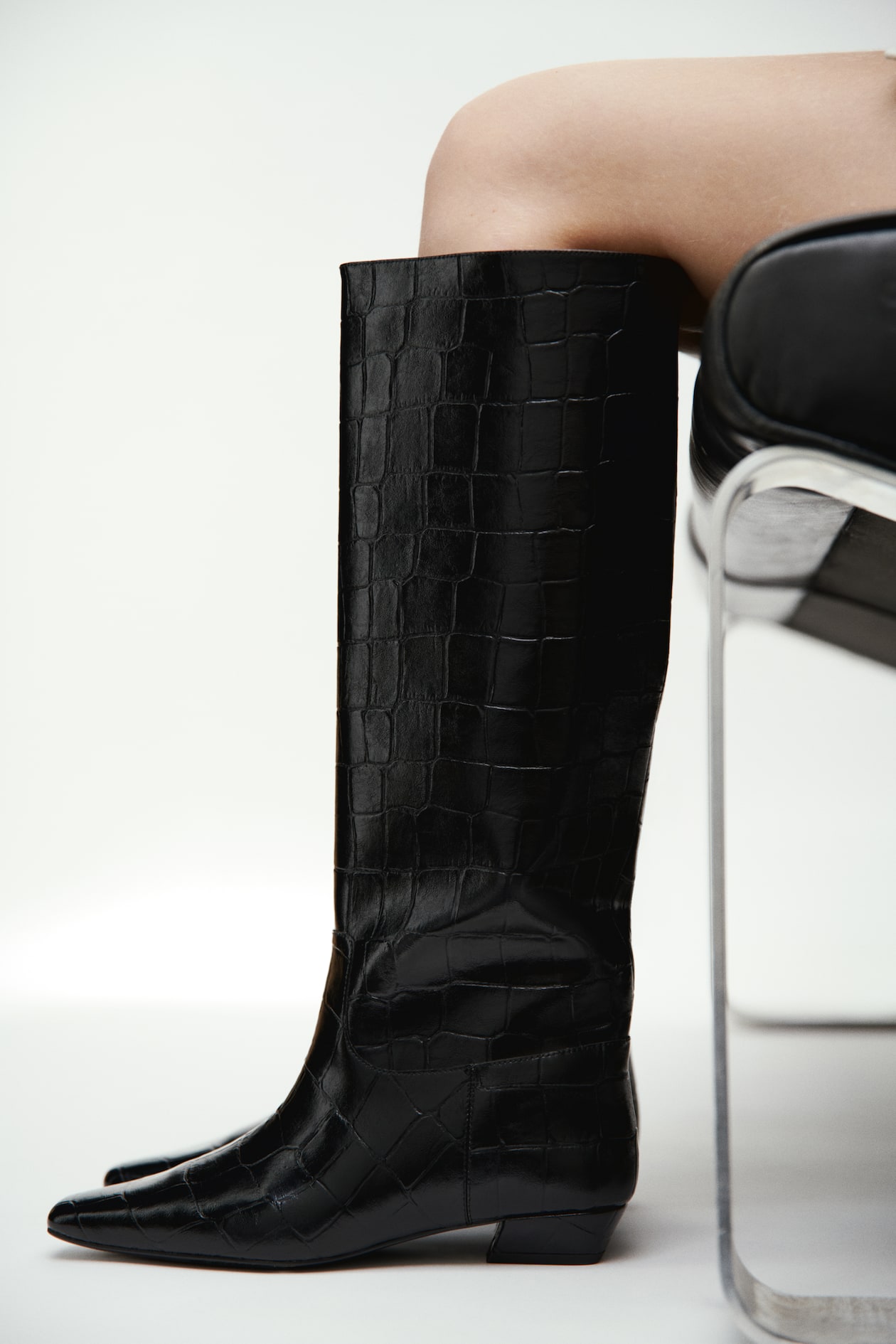 Bottes de hauteur genou Noir/motif croco FEMME H&M FR
