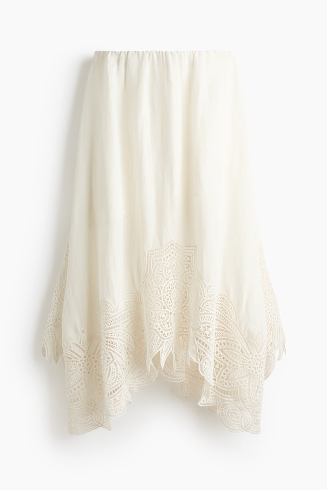 Broderie anglaise linen-blend skirt - Cream - 1