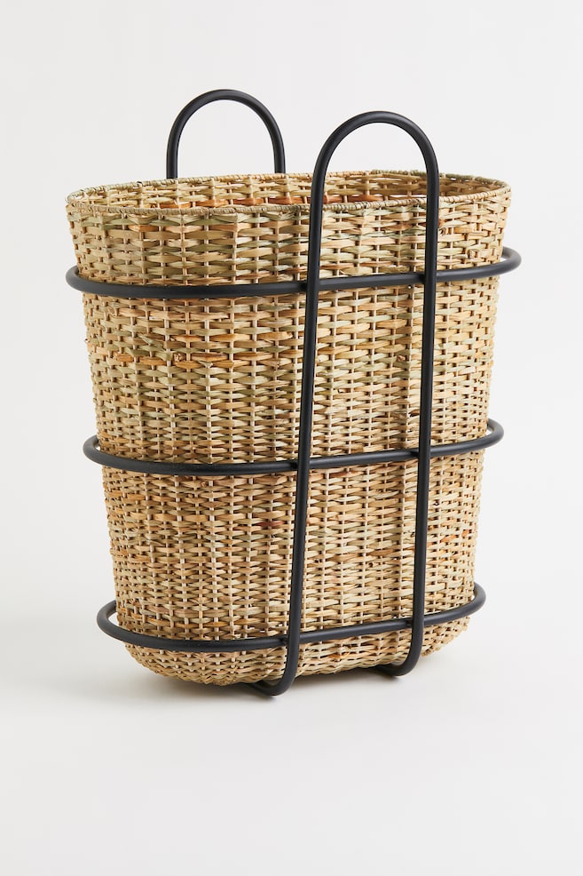 Braided storage basket - Black/Beige - 1