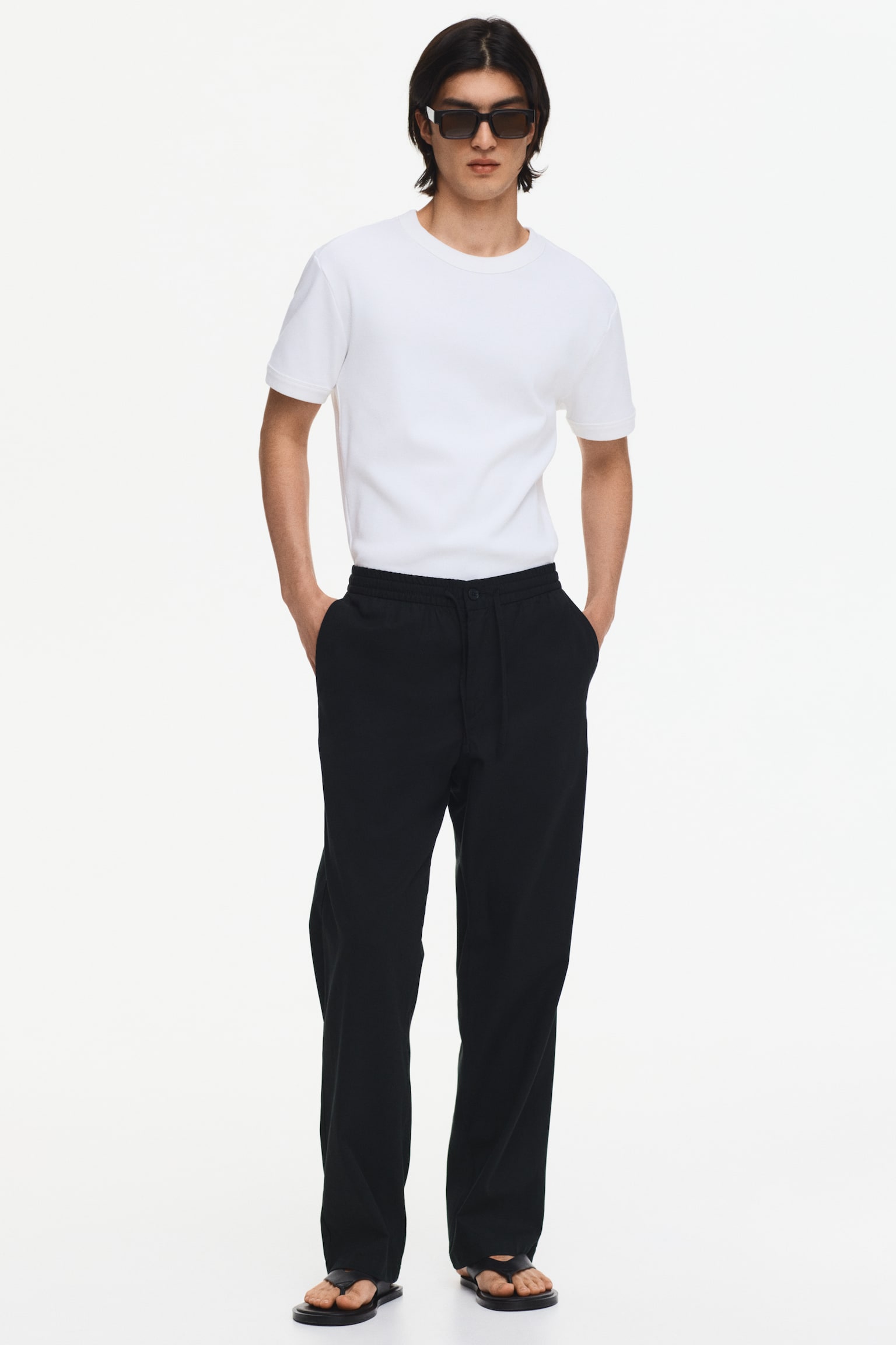 Relaxed Fit Trousers - Black/Beige/Taupe - 1