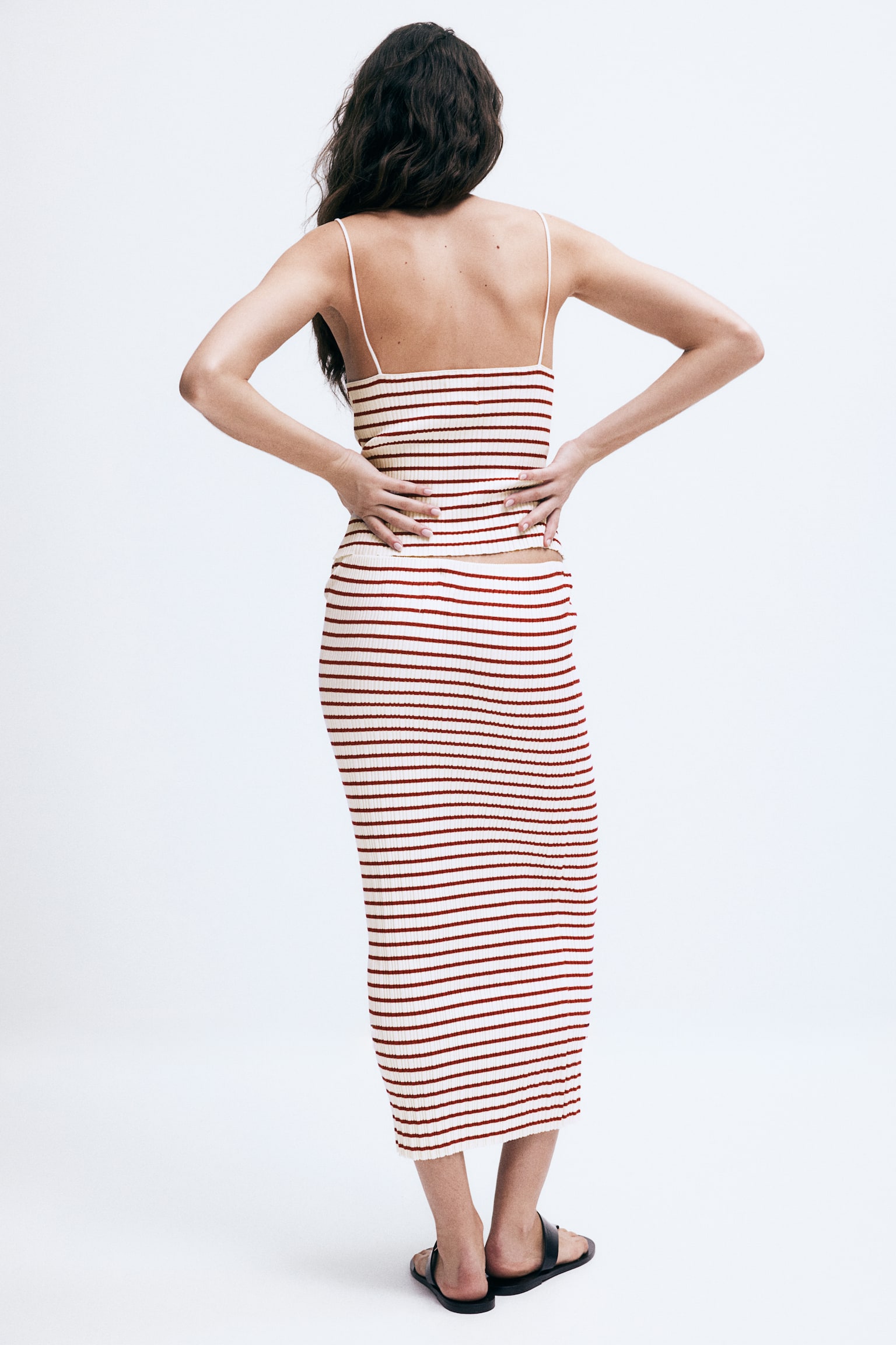 Rib-knit pencil skirt - White/Red striped - 3