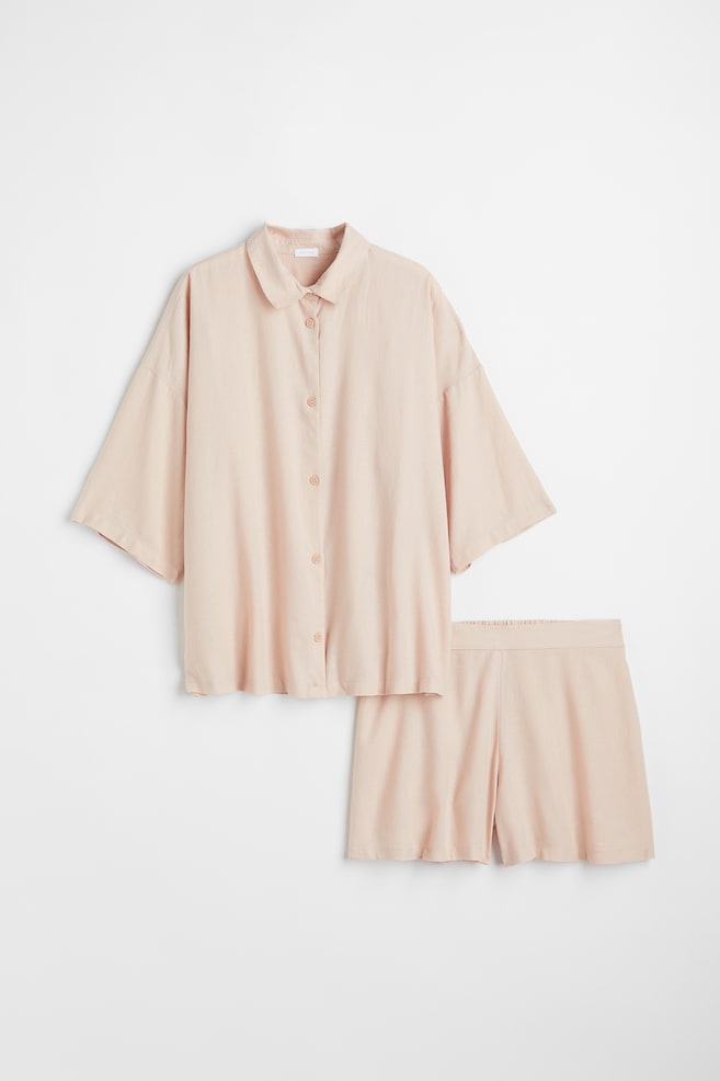 Pyjama shirt and shorts - Powder beige/Light beige/Black/White/dc/dc/dc - 1