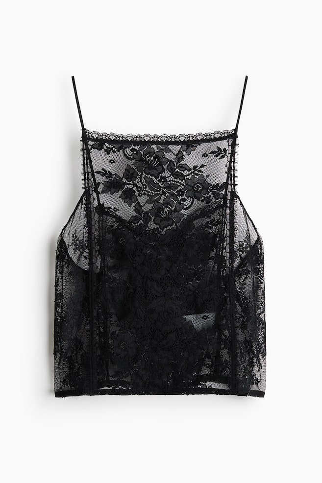 Kanten croptop - Zwart - 1