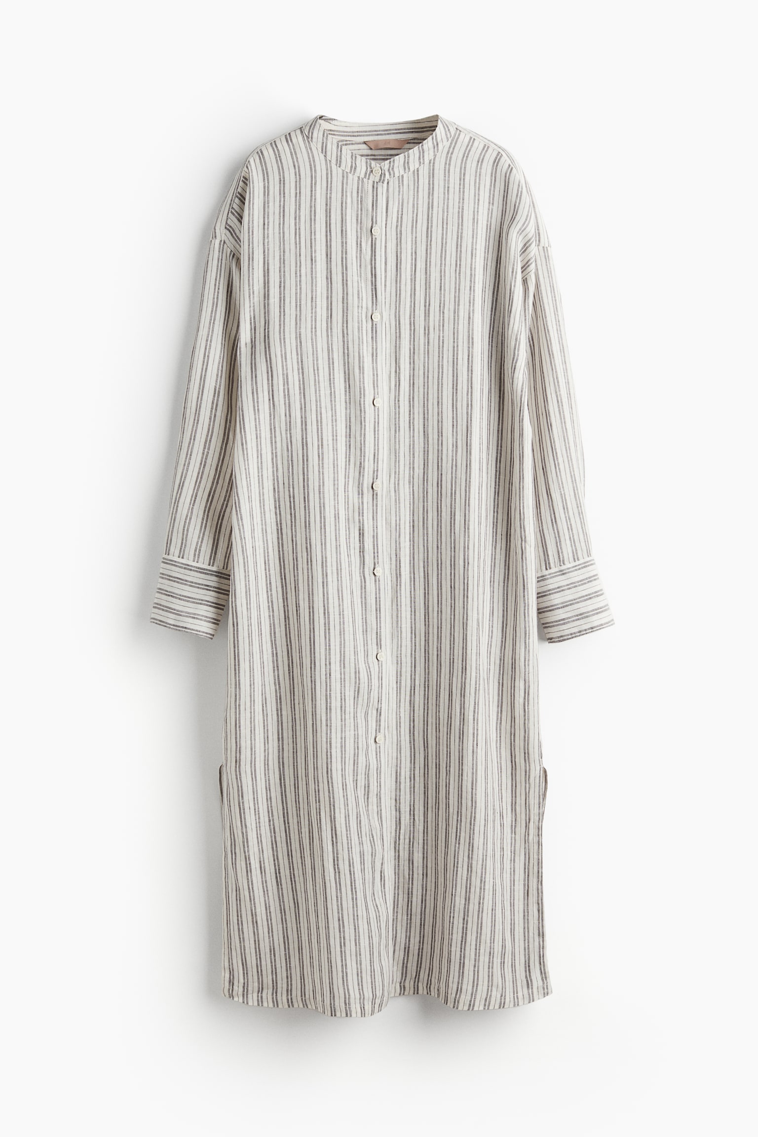 Linen Loungewear Kaftan - Light beige/Stripe/Light khaki green - 2