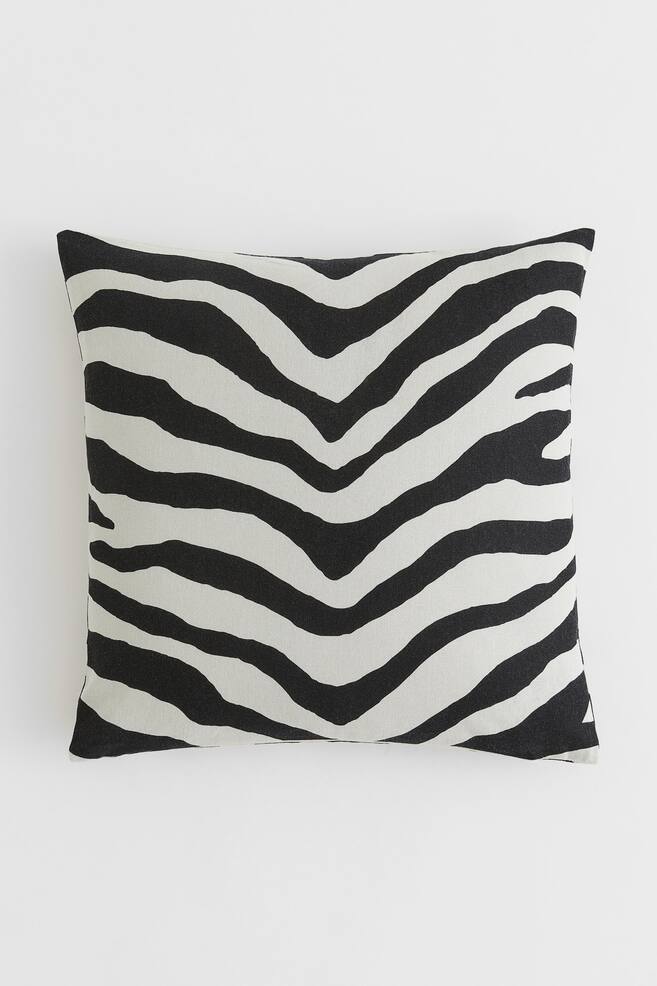 Animal-patterned linen-blend cushion cover - Black/Zebra print - 1