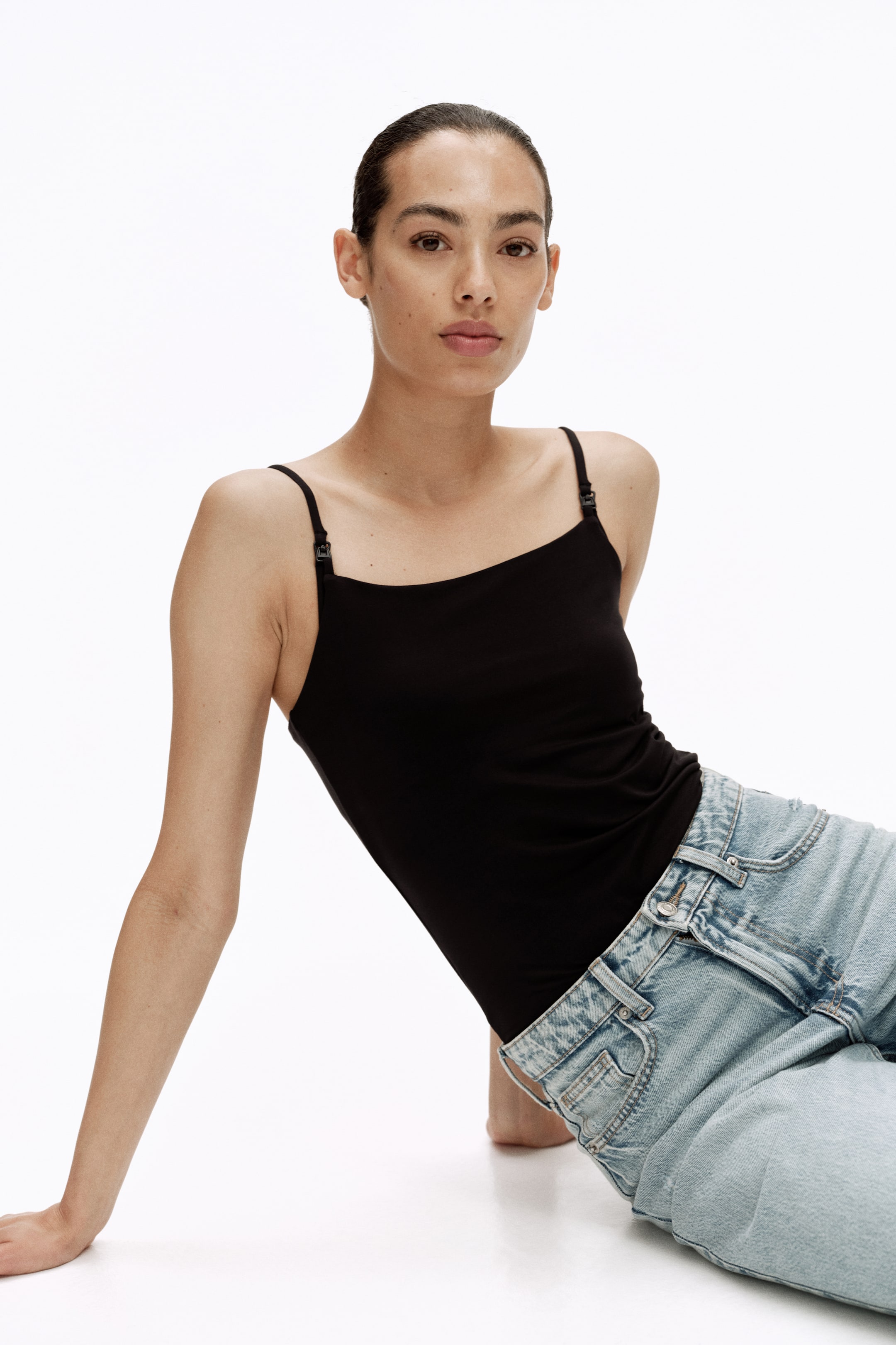 View larger image: MAMA Soft nursing strappy top - Black - Ladies | H&M 1
