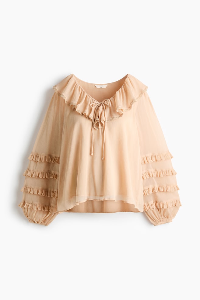 MAMA Blusa de chifón con olanes - Beige - 1