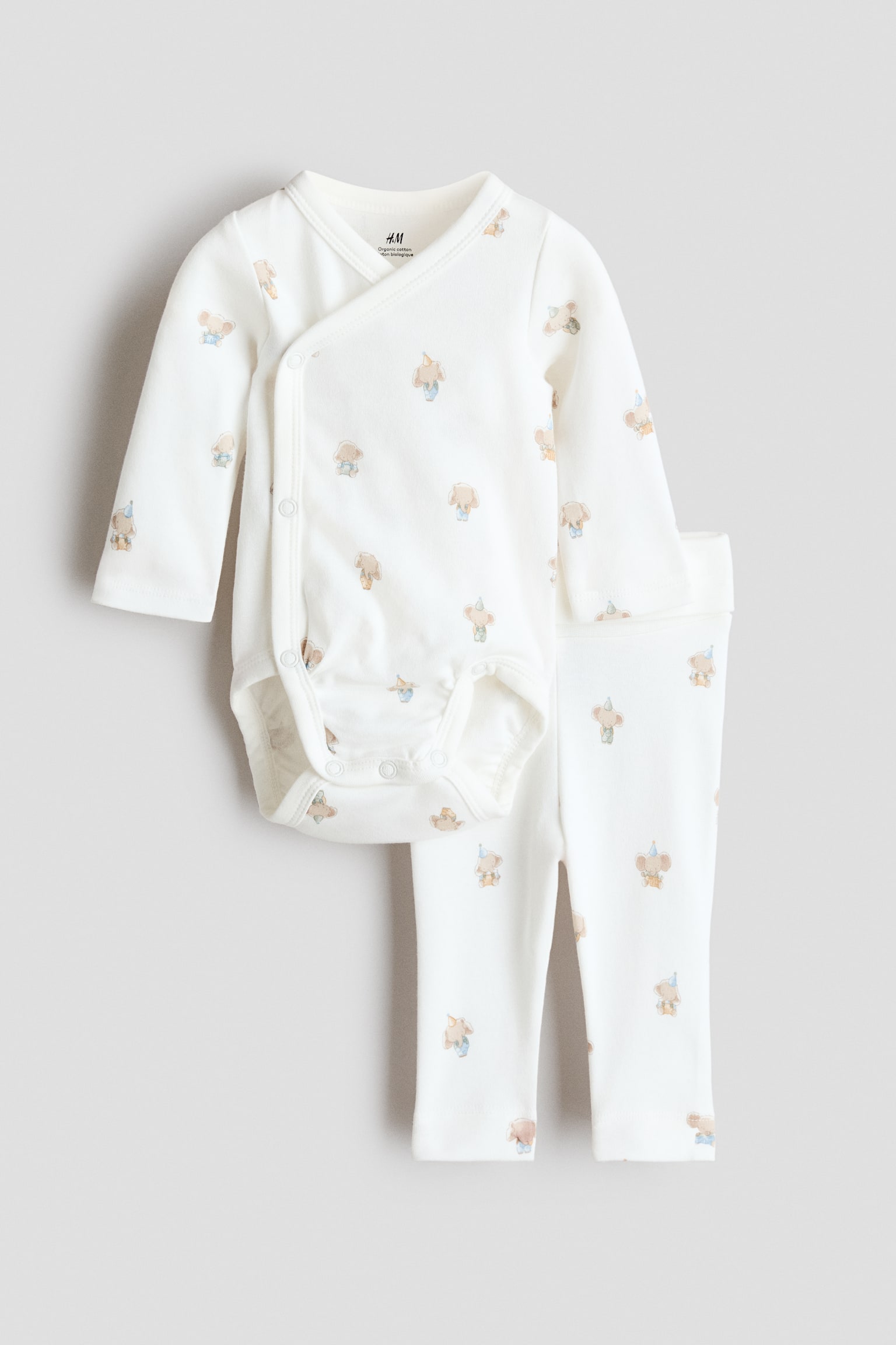 2-piece bodysuit and leggings set - White/Elephants