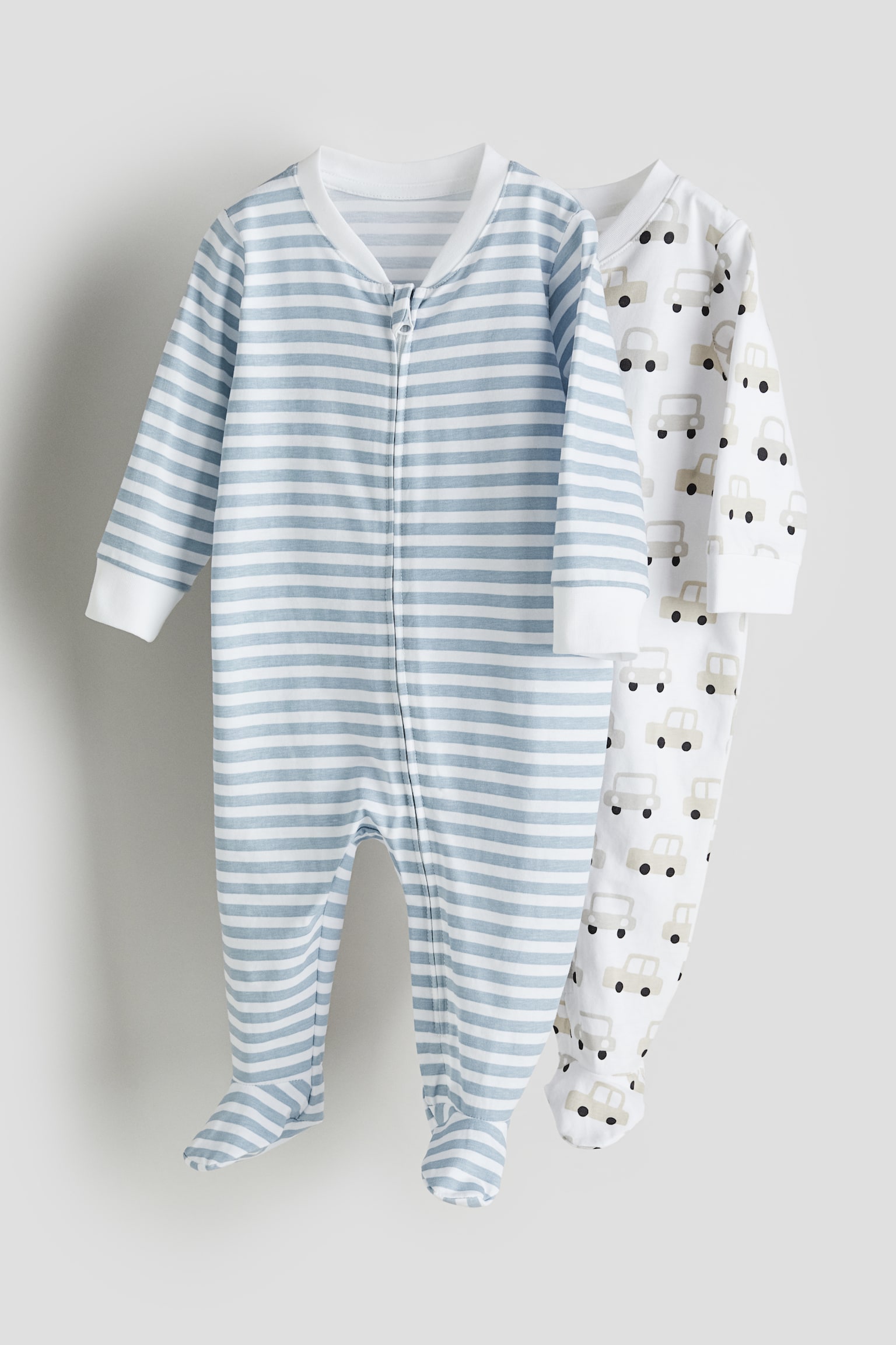 2-pack Zip Up Sleepsuits - White/Cars/Beige/Bear/Dark grey/Animals/Light pink/Cherries/Light dusty green/Pattern/White/Sleeping animals/Light pink/Spot/Light grey marle/Sheep - 1