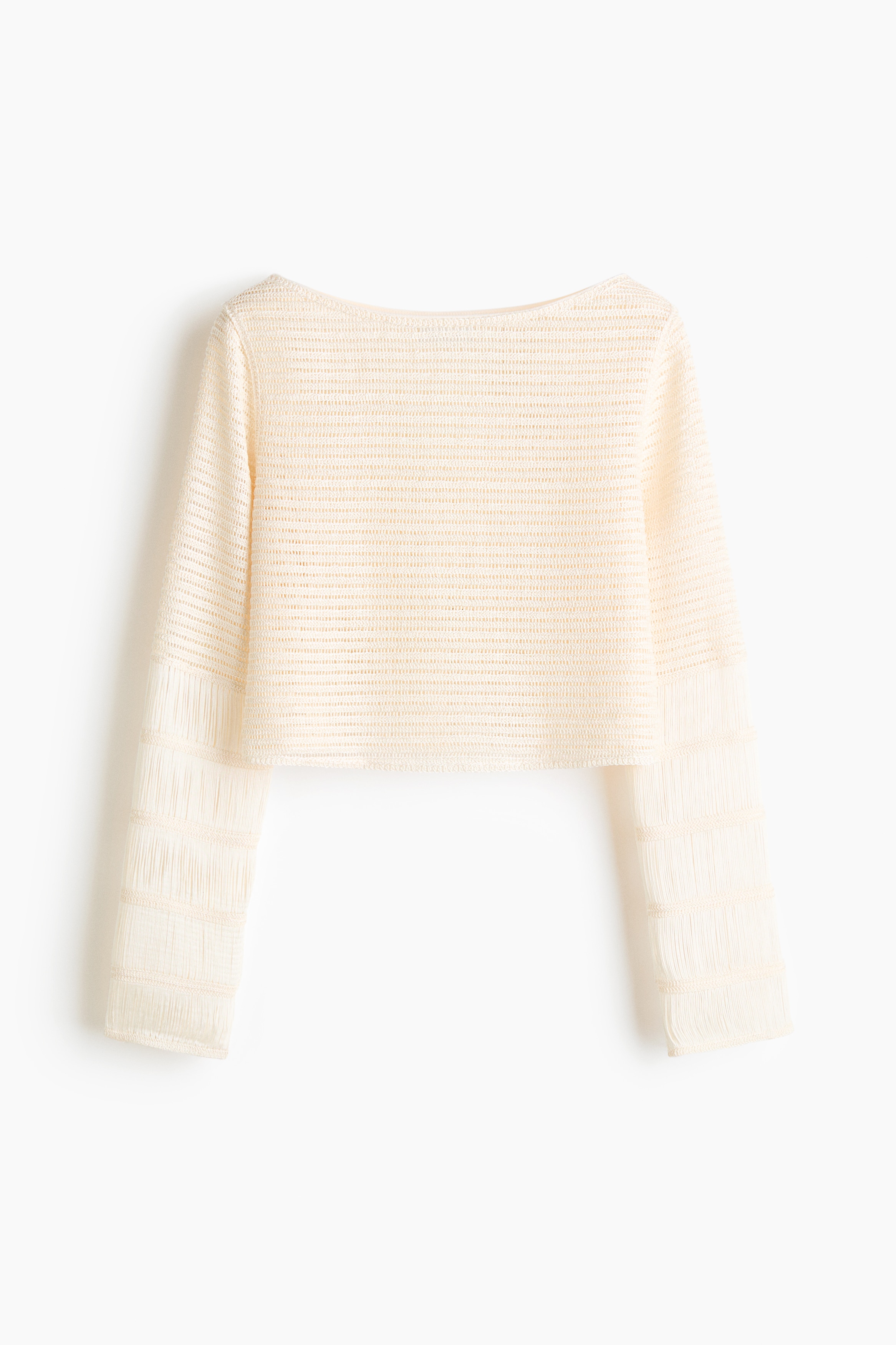 Crochet-Look Boat-Neck Top - Cream