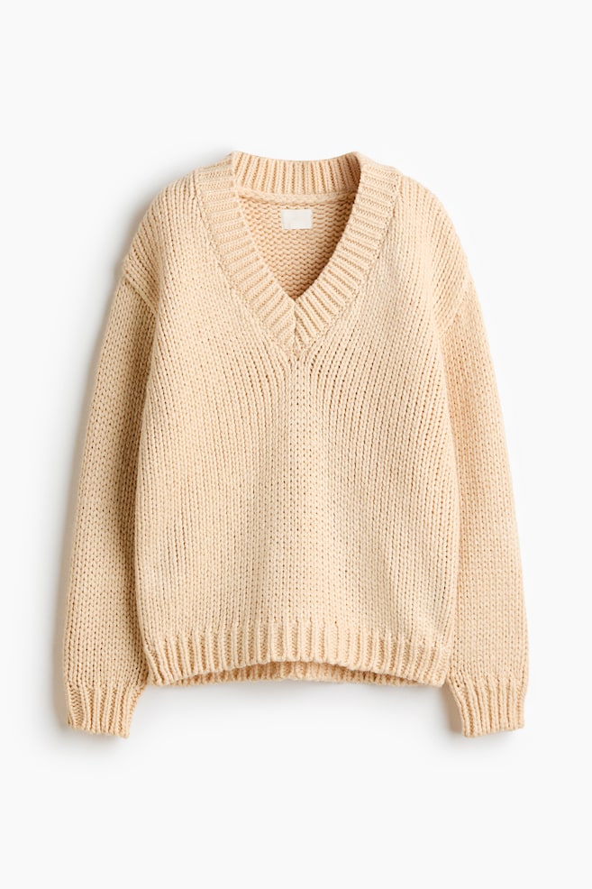 Knit V-Neck Sweater - Butter yellow - 1