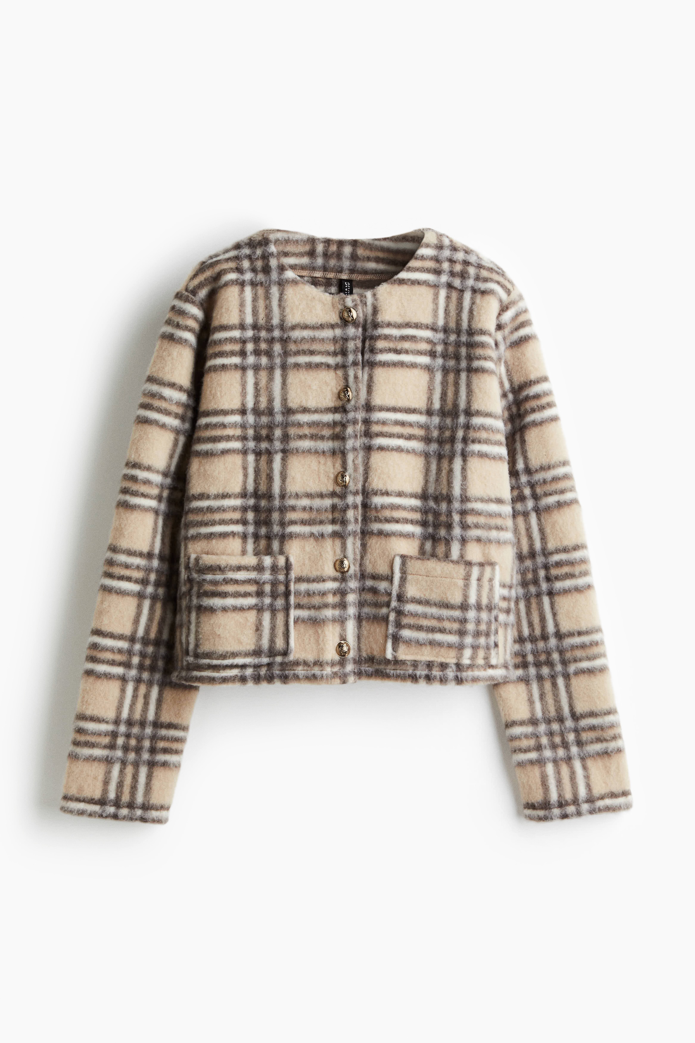 Loose-fit cardigan - Beige/Checked