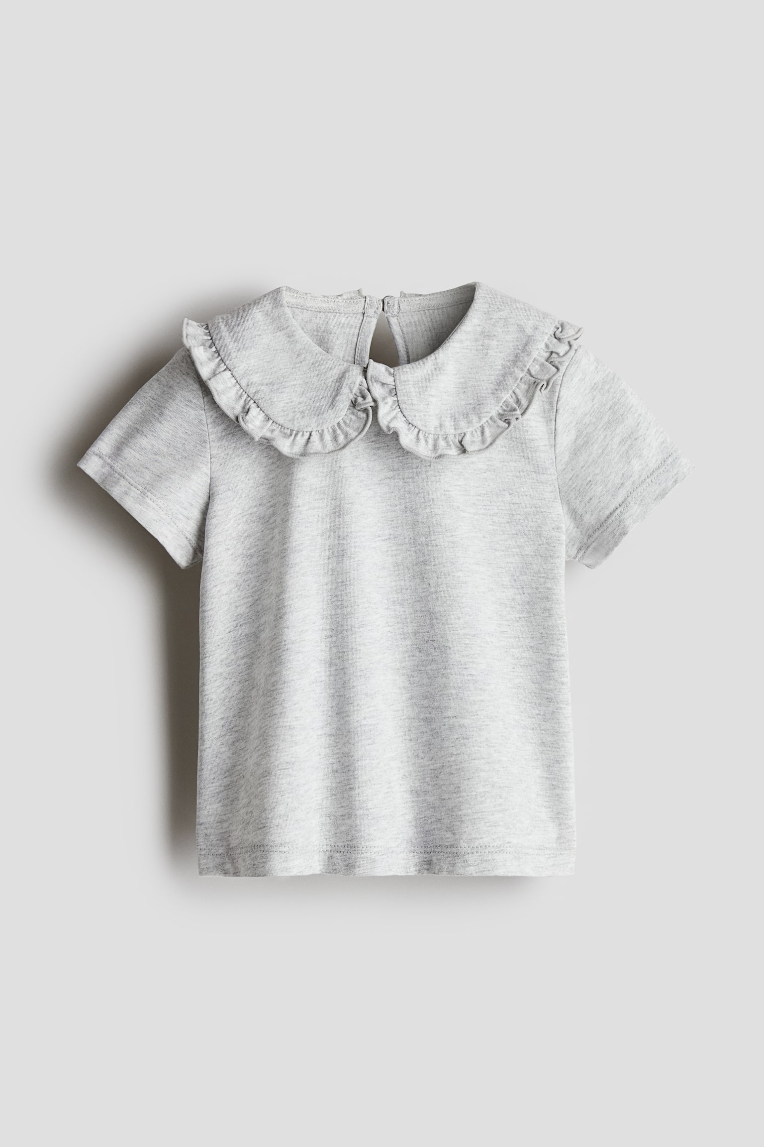 Collared cotton top - Light grey marl/White/Paris - 1