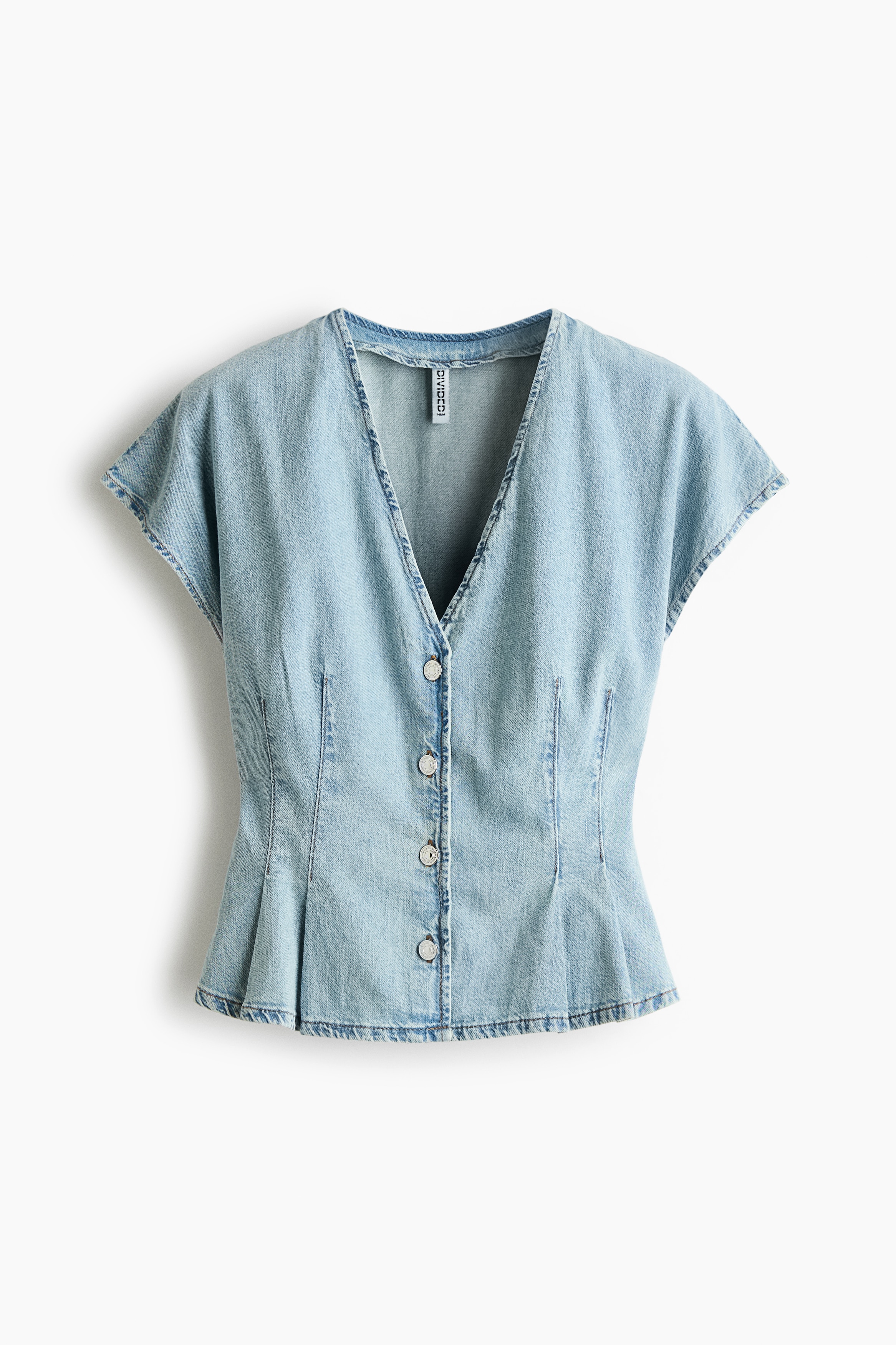 Denim peplum top - Pale denim blue/Light denim blue/Black