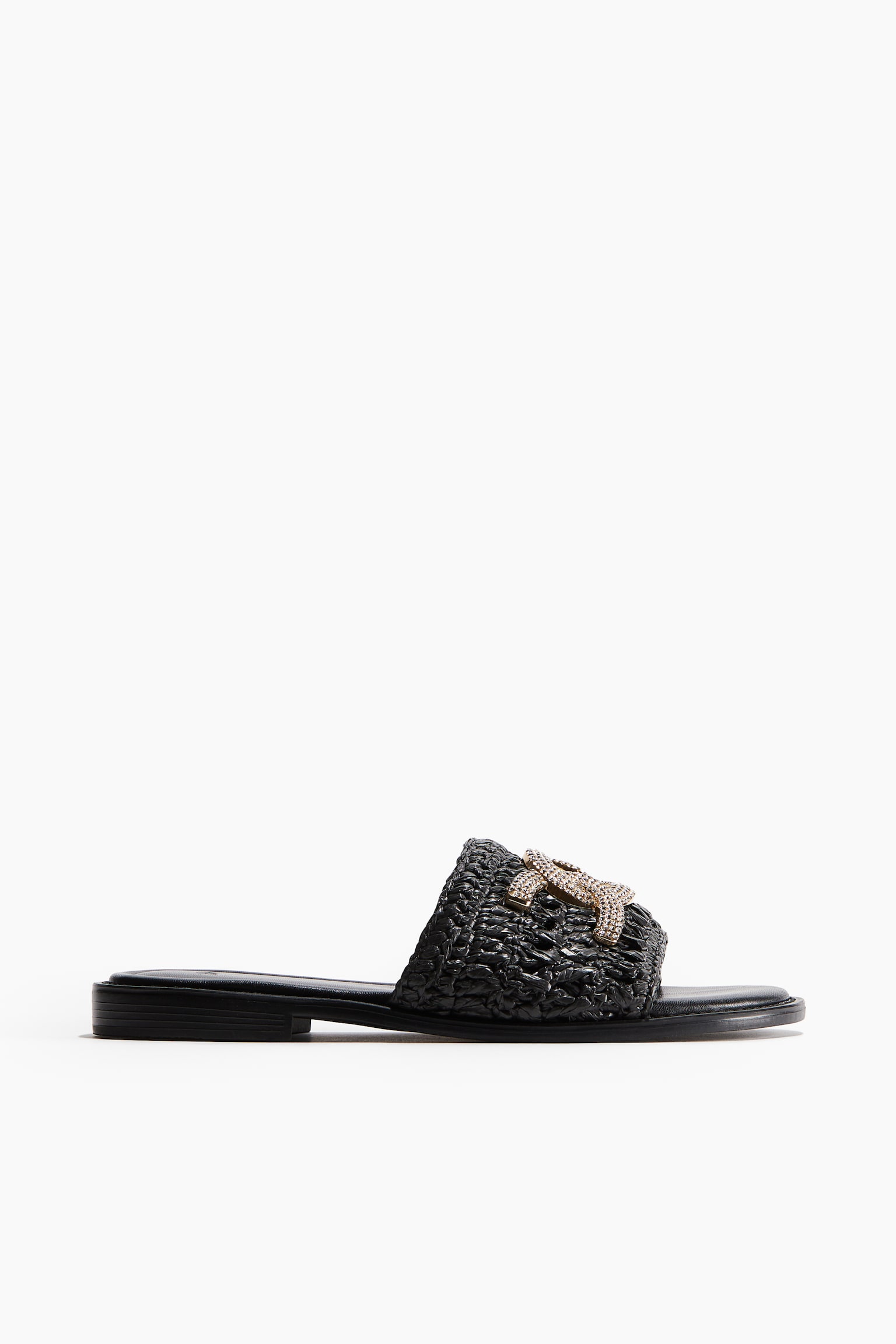 Rhinestone-detail straw sandals - Black - 1