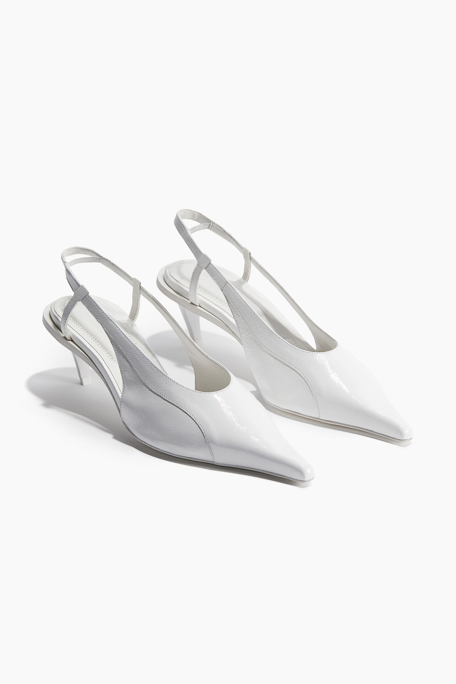 Kitten-heeled leather slingbacks - White/Black - 3