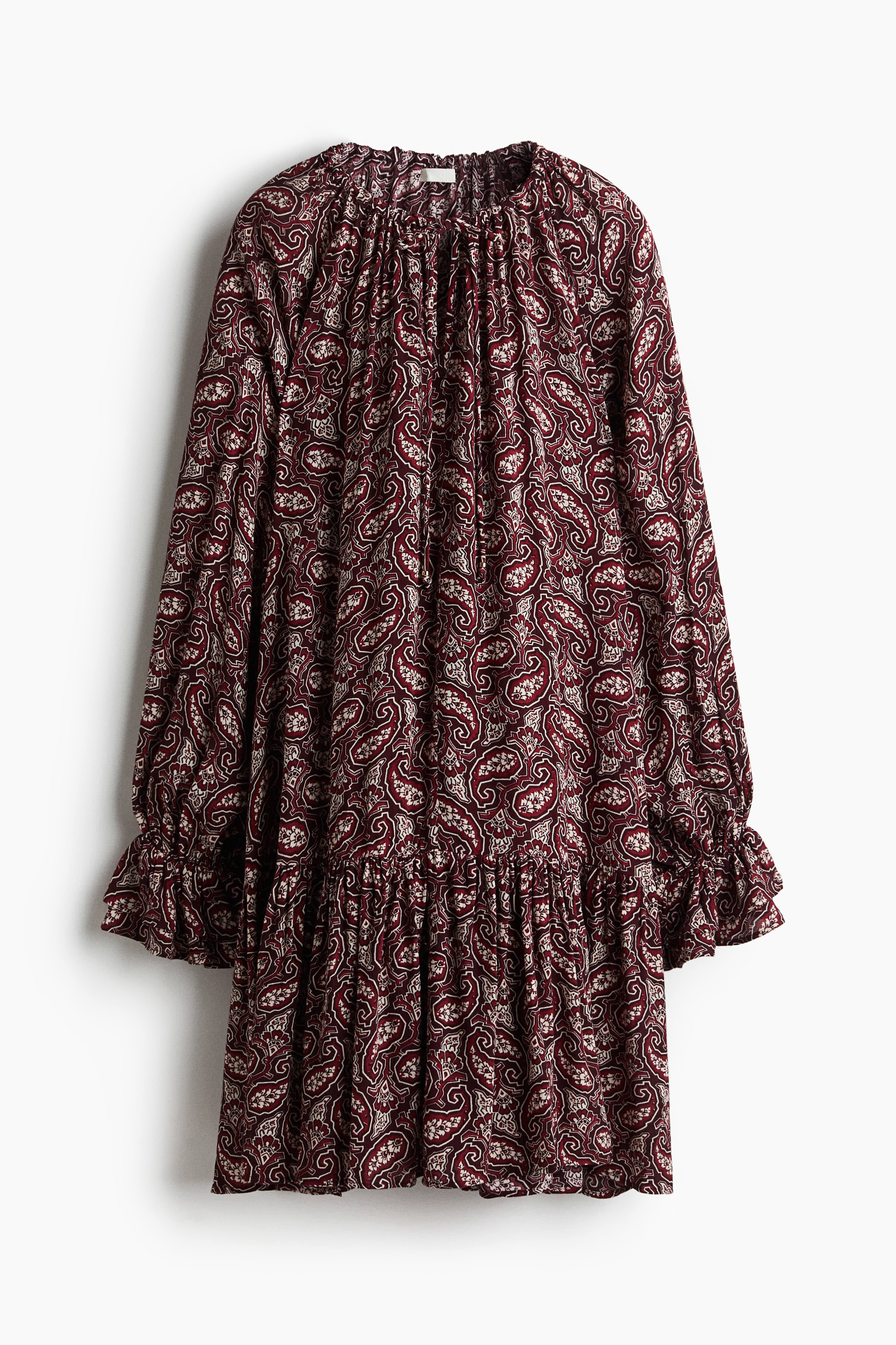 Vestido con mangas de olán - Borgoña/Diseño paisley/Café/Leopardos