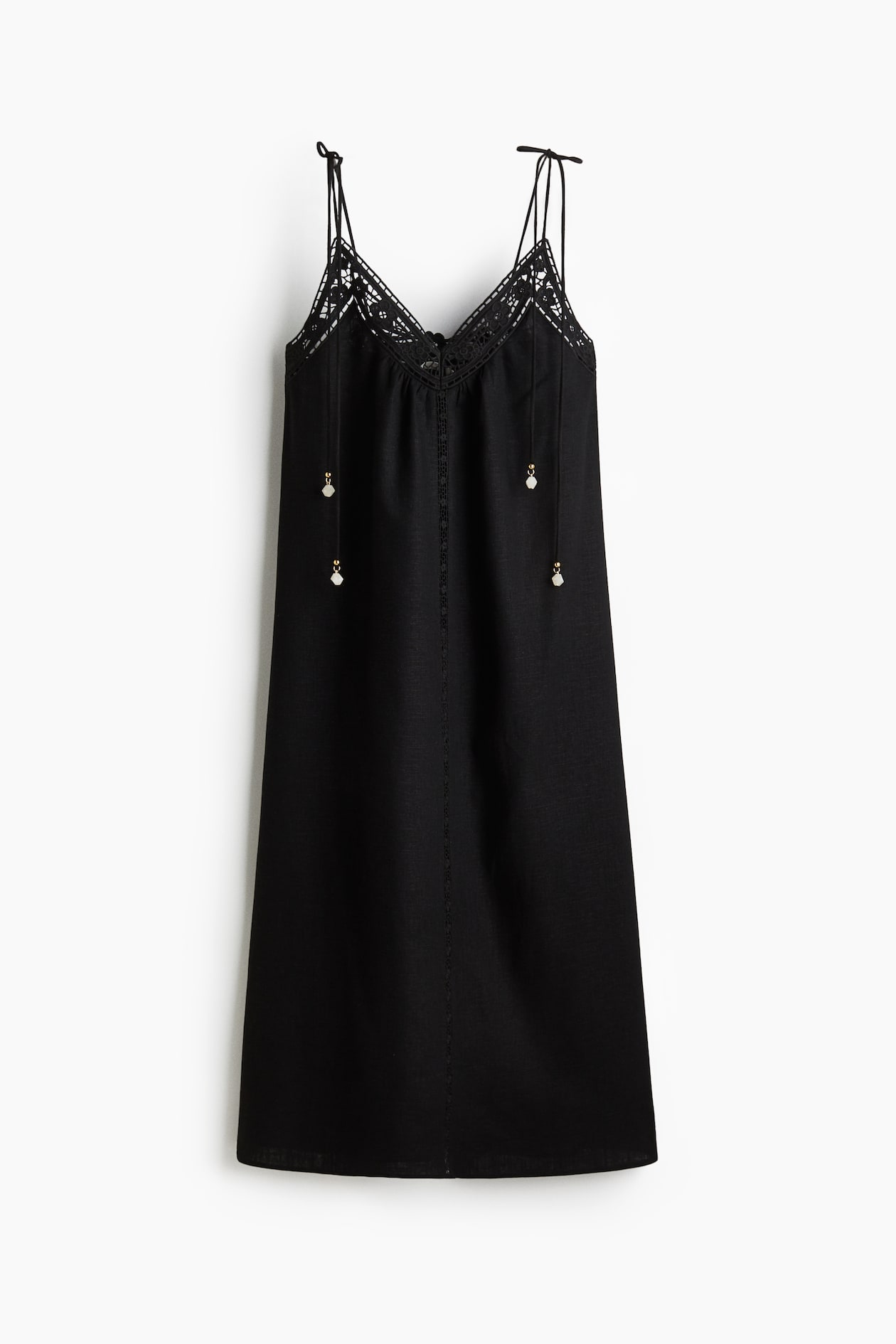 h&m black and white embroidered dress Ladies - Black Broderie anglaise tie-strap dress - Size: XL