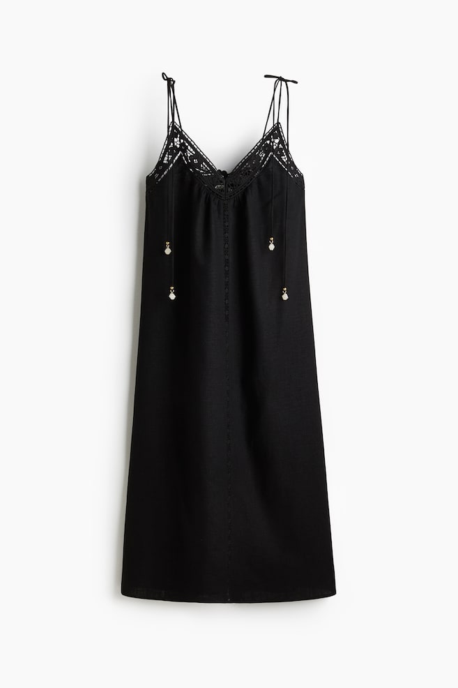 Broderie anglaise tie-strap dress - Black/Powder pink/Blue - 1
