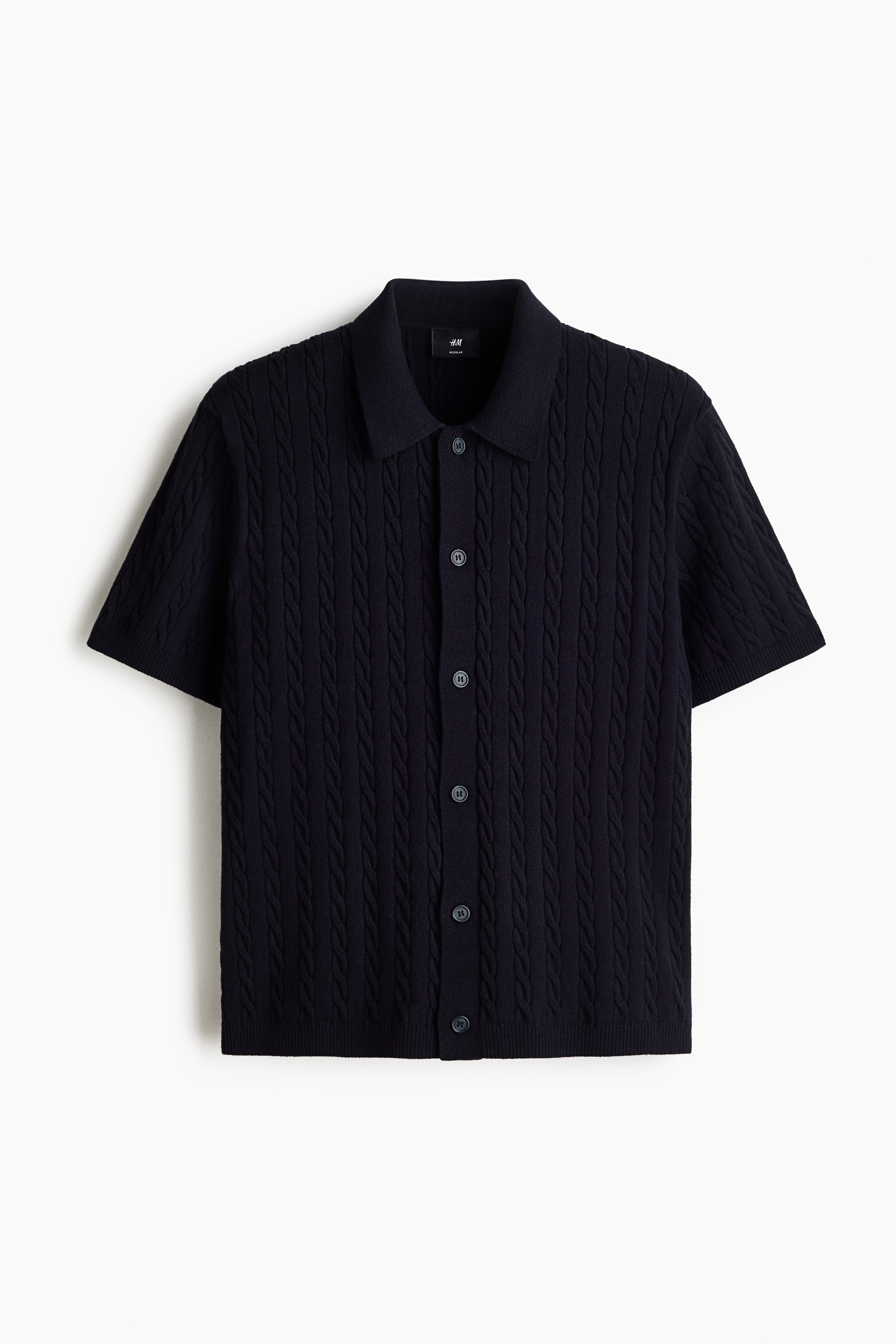 Regular Fit Cable-knit shirt - Azul marino/Blanco/Gris