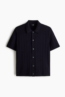 Kabelstickad skjorta Regular Fit