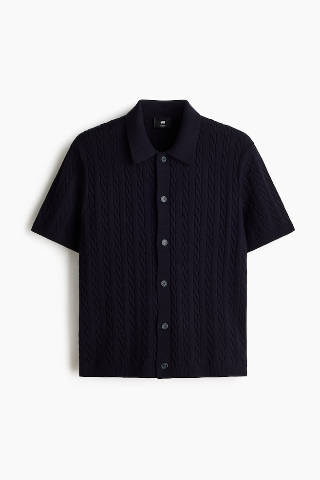 Regular-Fit Cable-Knit Shirt - Navy blue/White/Gray - 1