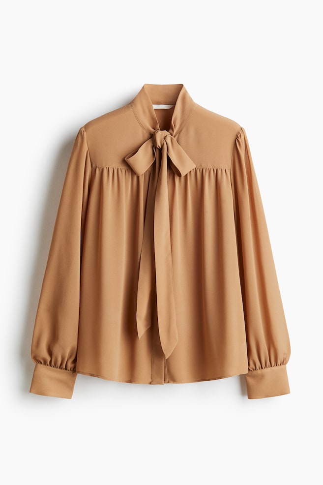 Blusa de gasa con lazada - Beige oscuro - 1