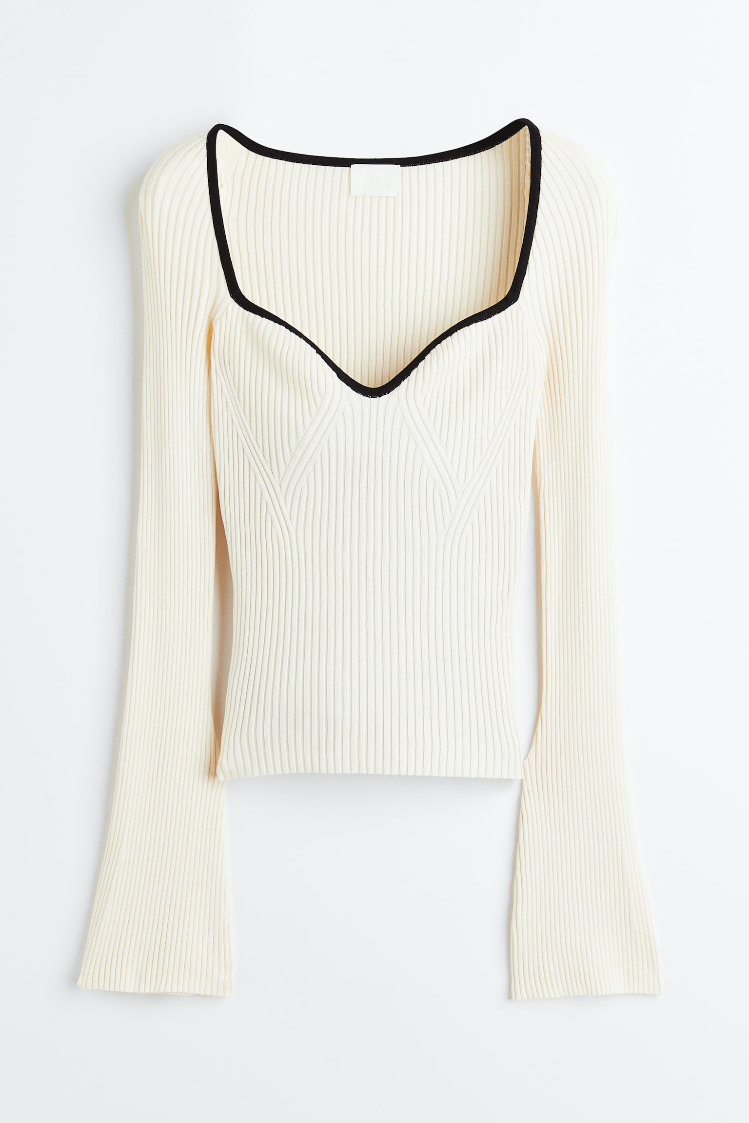 Pullover in maglia a coste - Bianco naturale/nero