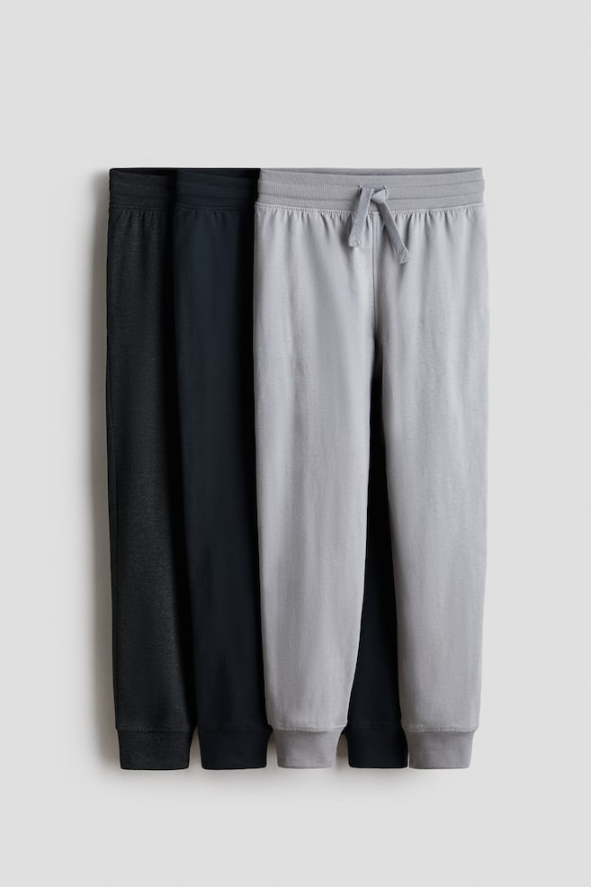 3-pack cotton joggers - Navy blue/Light grey marl/Navy blue/Light grey marl/Black - 1