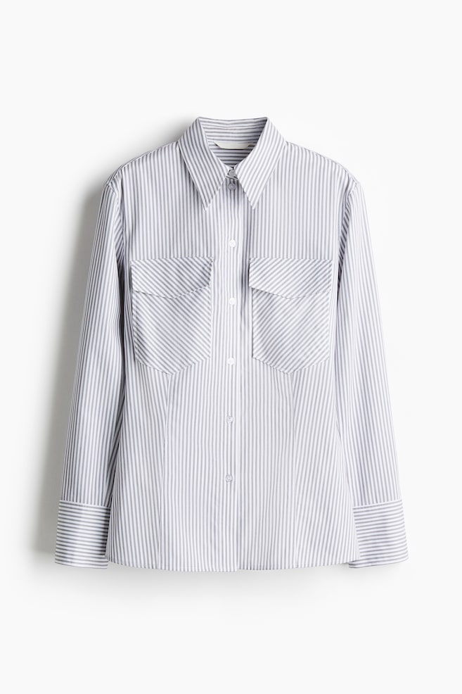 Fitted poplin shirt - White/Brown striped - 1