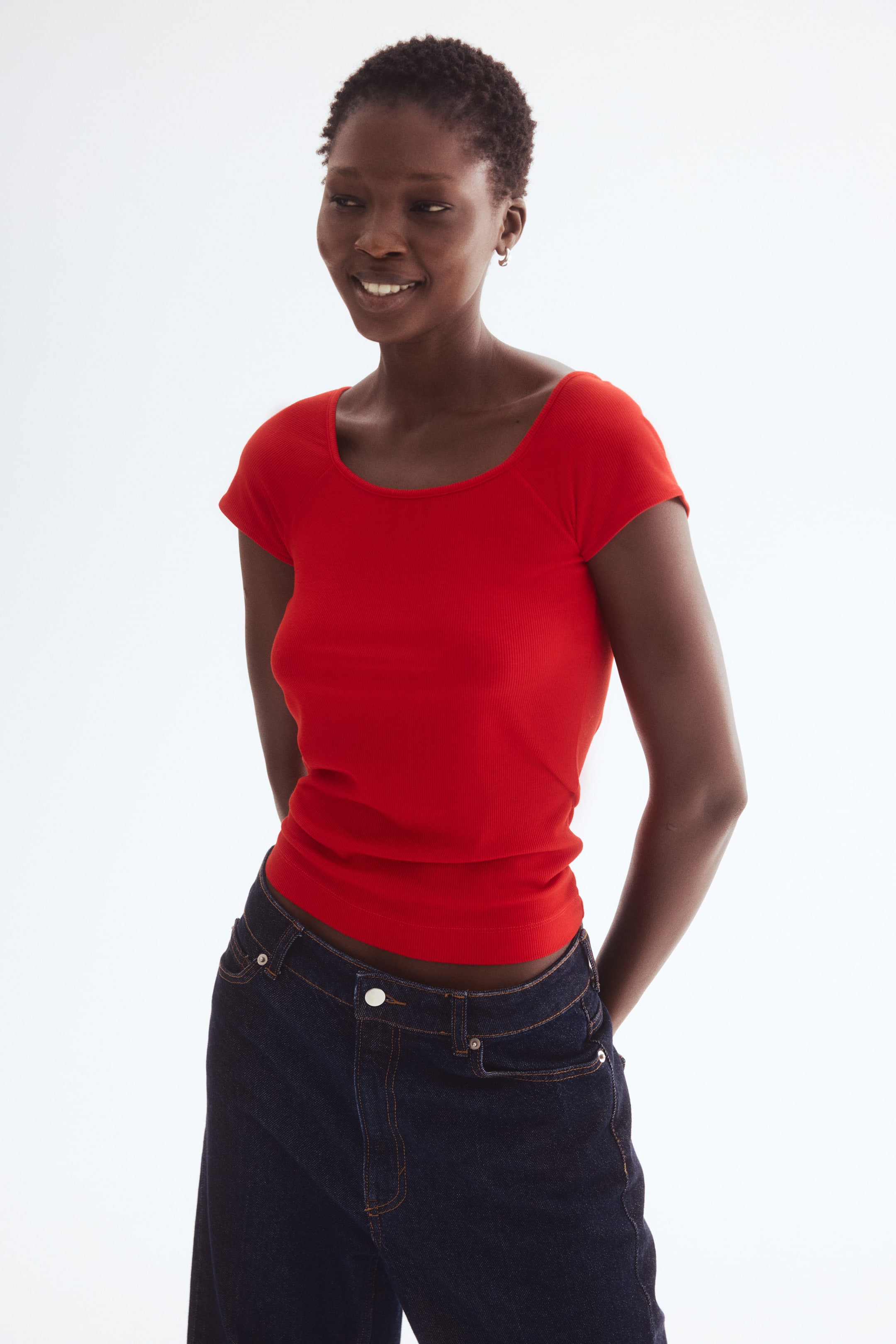 View larger image: Ribbed Top - Red - Ladies | H&M US 1