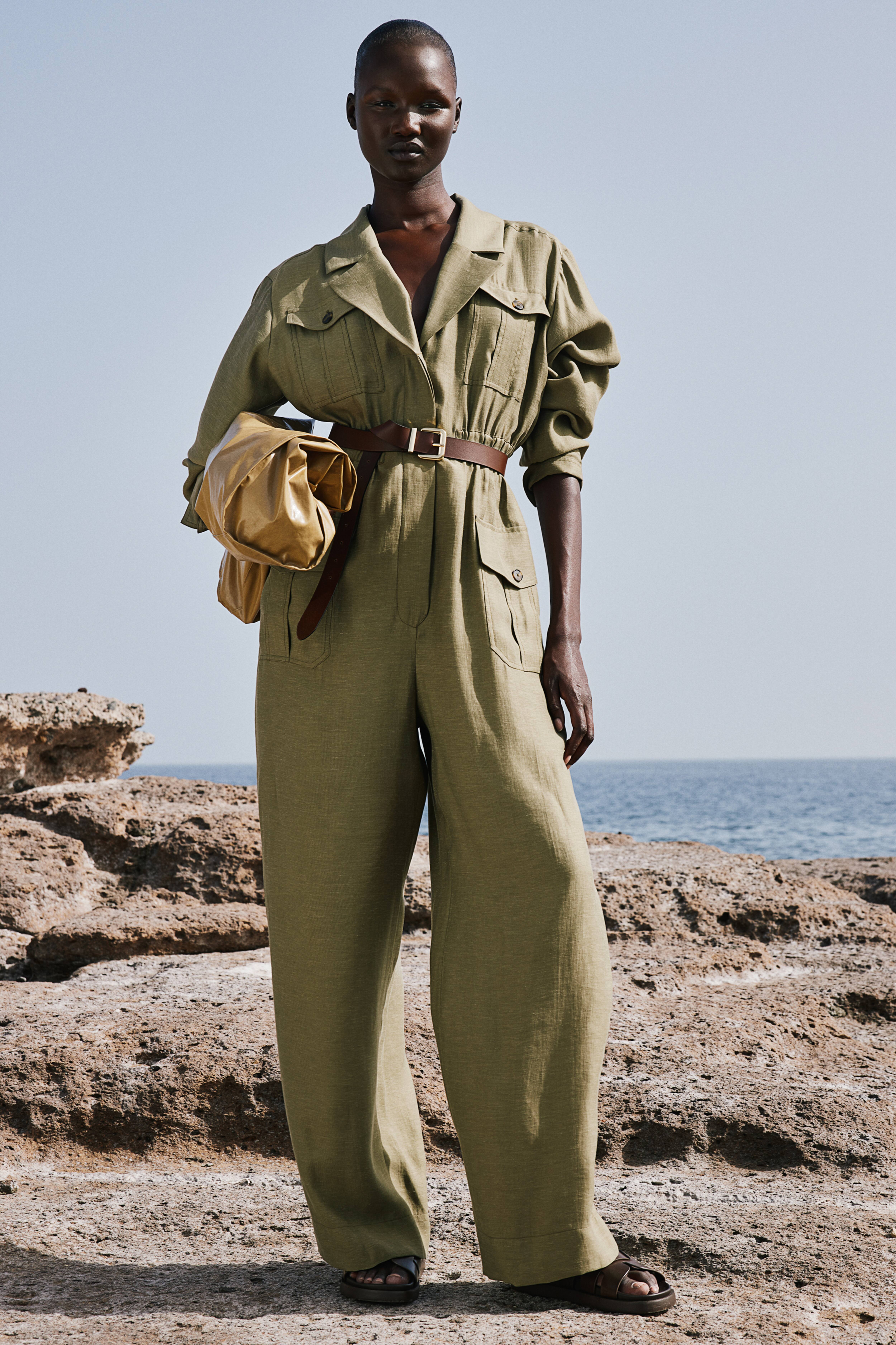 H&m khaki jumpsuit on sale