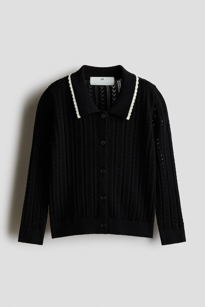 Pointelle-knit cardigan - Black/Light beige/Light purple/Dark blue - 1