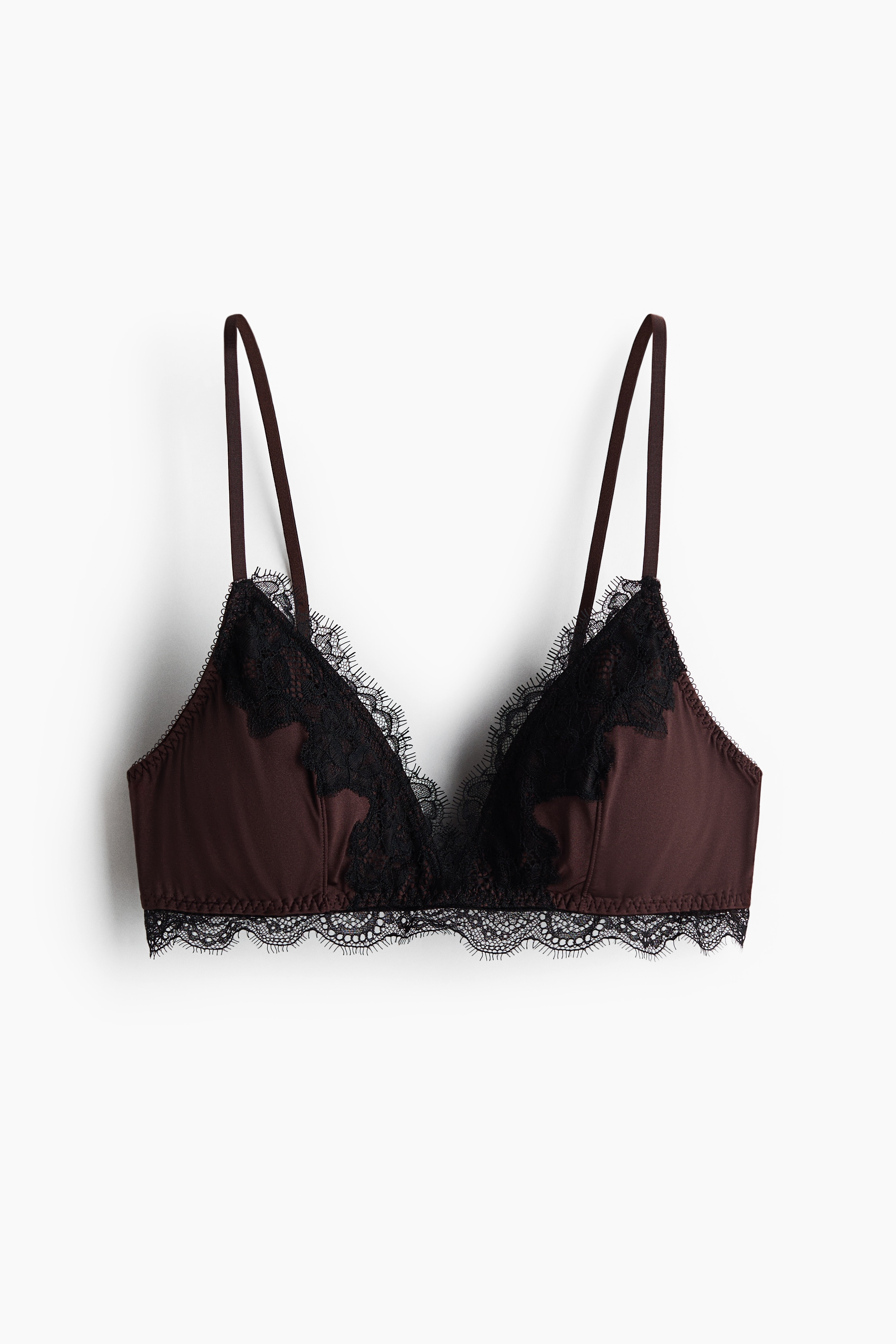 Padded Soft-Cup Microfiber and Lace Bra - Dark brown/black/Dark brown/dusty pink