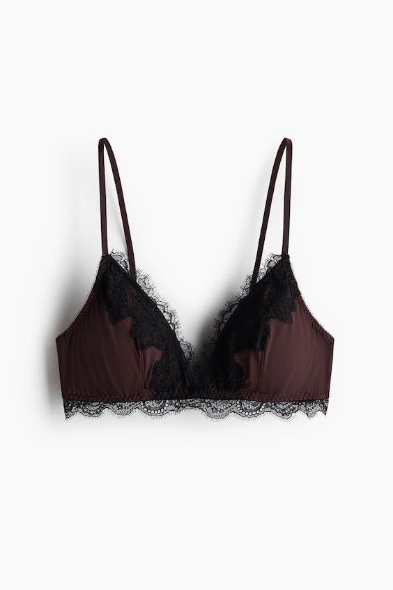 Бра Soft-Cup, уплотнённая чашка, кружево, микрофибра — H&M, цвет: Тёмный коричневый / Чёрный