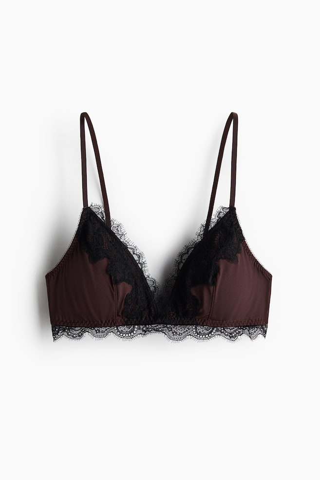 Padded soft microfibre and lace bra - Dark brown/Black/Dark brown/Dusty pink - 1