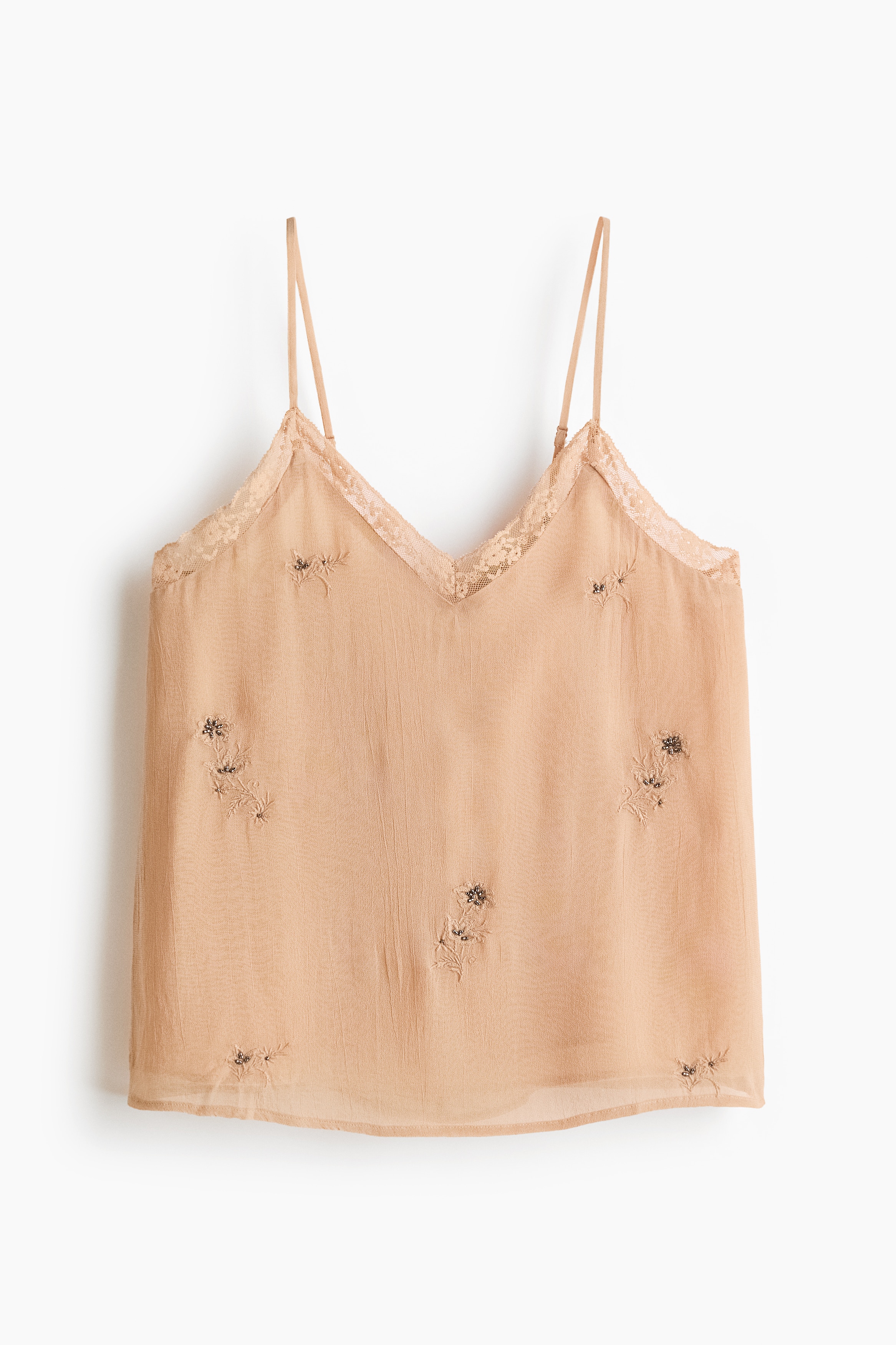 Embroidered strappy top - Beige