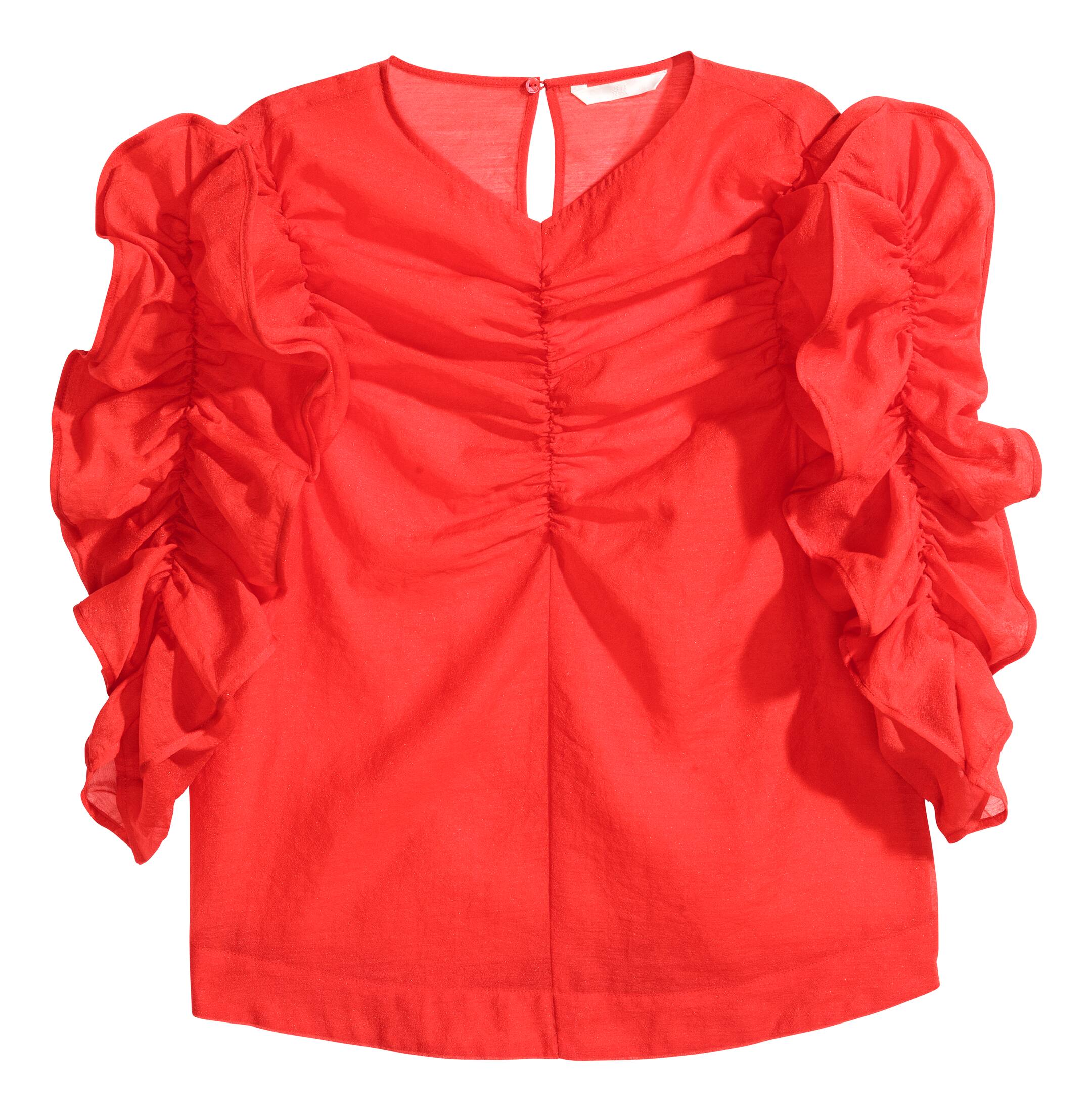 Georgette blouse - V-neck - Short sleeve - Bright red - Ladies | H&M GB