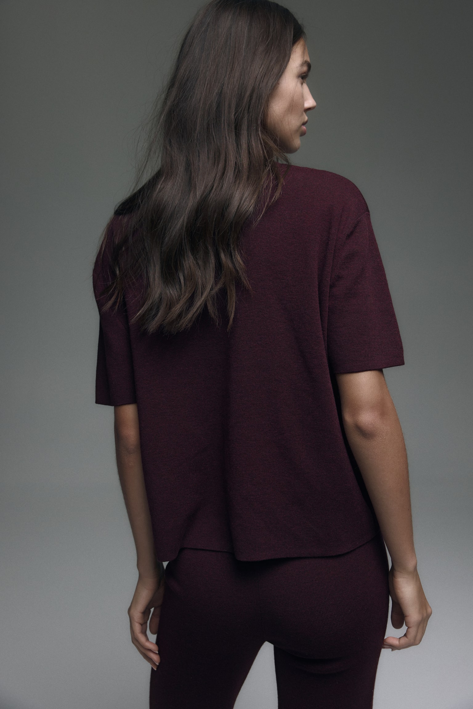 Fine-knit top - Burgundy/Cream - 4
