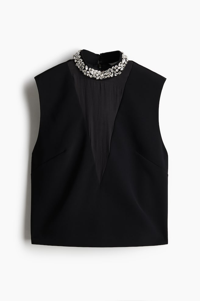 Top orné de strass - Noir - 1