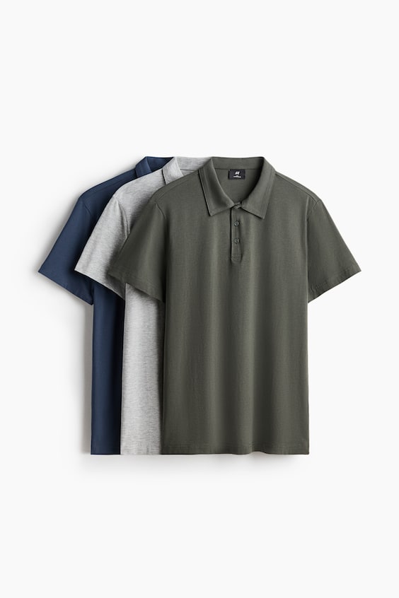 Мужские рубашки H&M 3-Pack Slim-Fit Polo Shirts