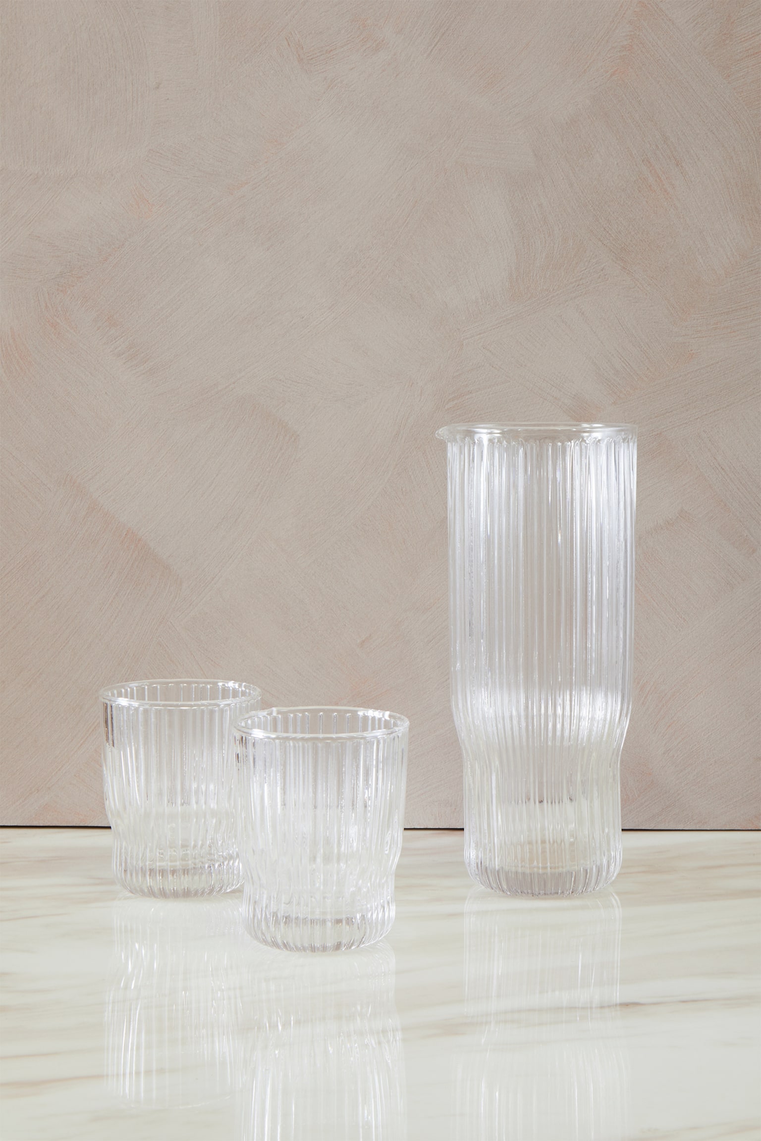 Juno Ribbed Glass And Jug 3pc Set - Clear - 4