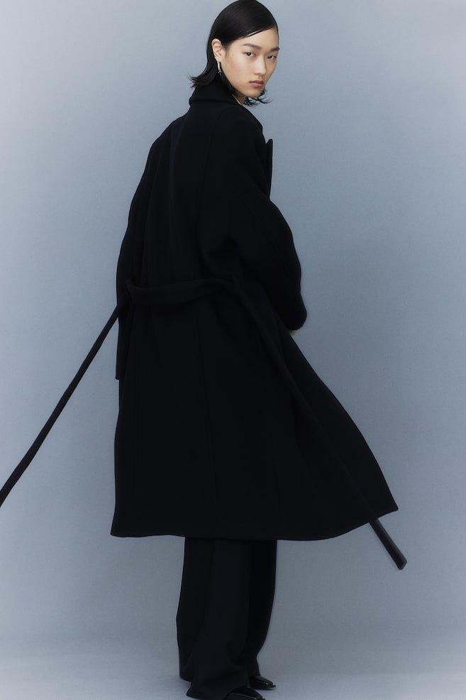 Wool-blend tie-belt coat - Midnight black - 5