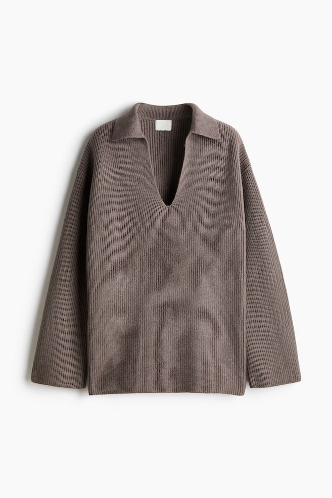 Pull avec col - Grège foncé/Écru/Gris foncé chiné - 1