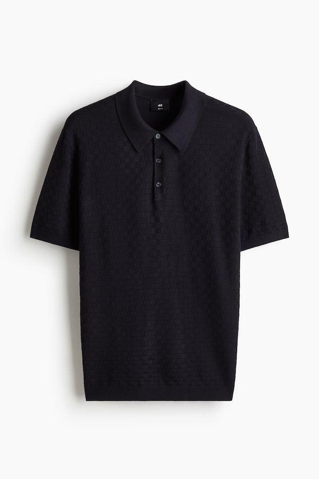 Slim-Fit Textured-Knit Polo Shirt - Navy blue/Light beige/White/Black/Plum purple - 1