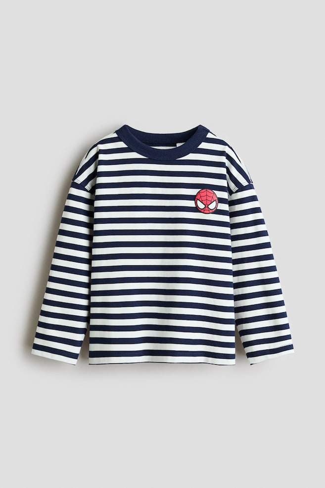 Print-motif long-sleeved T-shirt - Navy blue/Spider-Man/Dark brown/Snoopy - 1