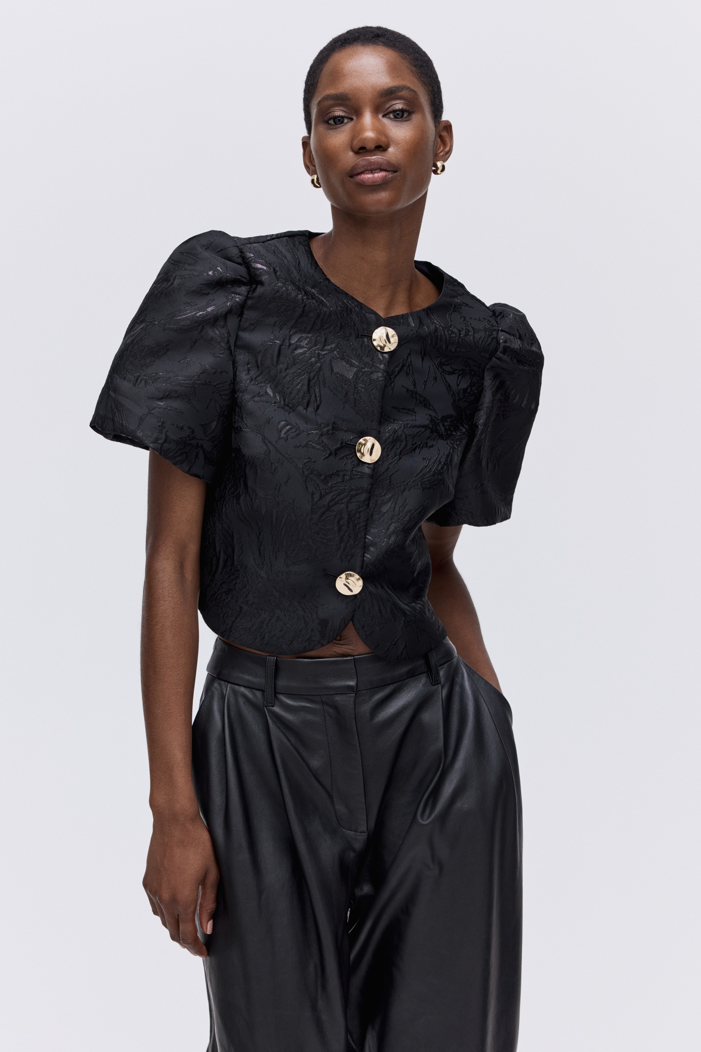 Women's Navy blue Puff-sleeved blouse | H&M GB