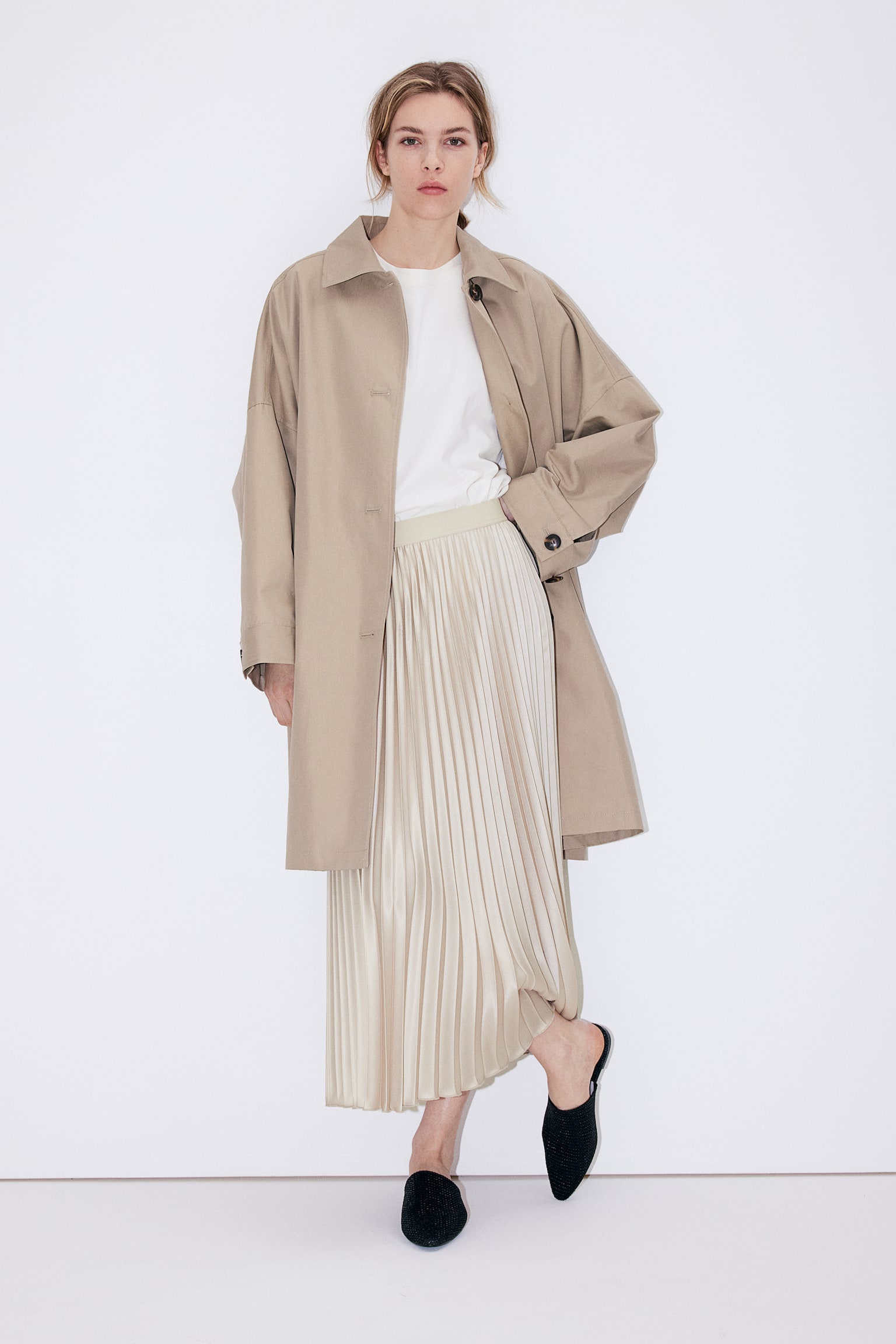 Pleated Skirt - Light beige/Black/Burgundy - 1