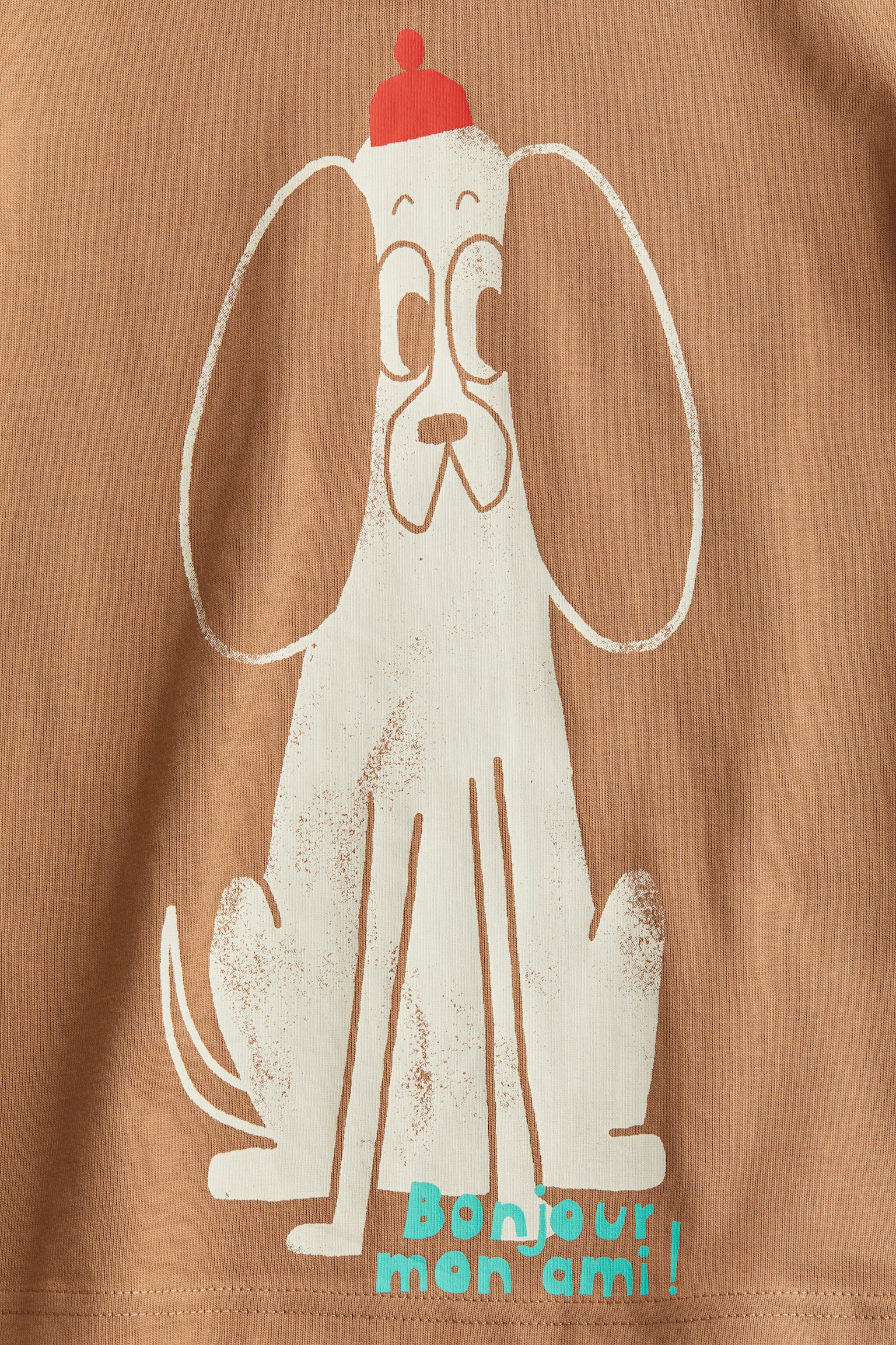 Motif-detail cotton T-shirt - Beige/Bonjour Mon Ami/Light dusty pink/Dog - 2