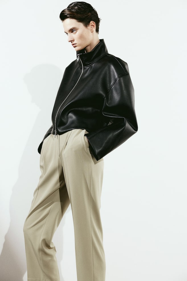 Pantalon large avec plis marqués - Beige/Noir/Beige clair - 5